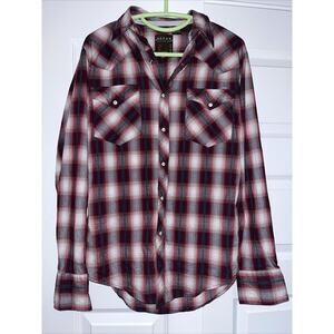 Roper Wear The West Mens Western Shirt Size Small Pearl Snap Blue Red Cowboy E19